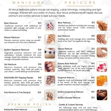 WORK: Print Menu Handout (Vector, Illustrator) (2019) | CLIENT: Venus Nail & Spa, Thorton, Colorado